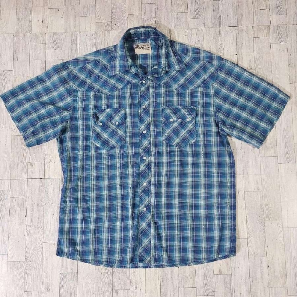 Women's Rustler Wrangler Western Blue Rodeo Cowgirl Shirt Size L